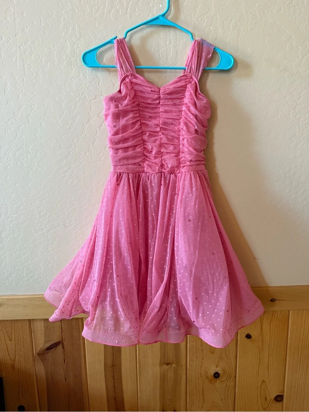 Weissman Pink Rhinestone Lyrical Dance  Costume w/ White Gloves Child Large LC